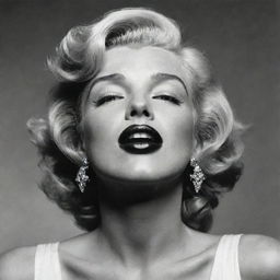 Intriguing depiction of Marilyn Monroe, her head tilted upward to show off a thick neck with a distinctive protuberance inside, injecting an unexpected trait into her iconic allure.