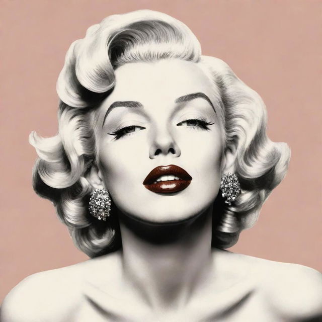 Imaginative illustration of Marilyn Monroe, head inclined upwards, revealing a large neck with noticeable protuberance inside, adding a unique trait to her iconic beauty.