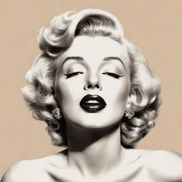 Imaginative illustration of Marilyn Monroe, head inclined upwards, revealing a large neck with noticeable protuberance inside, adding a unique trait to her iconic beauty.