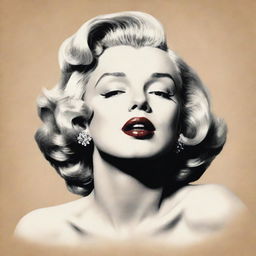 Imaginative illustration of Marilyn Monroe, head inclined upwards, revealing a large neck with noticeable protuberance inside, adding a unique trait to her iconic beauty.