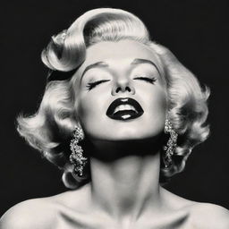 Imaginative illustration of Marilyn Monroe, head inclined upwards, revealing a large neck with noticeable protuberance inside, adding a unique trait to her iconic beauty.