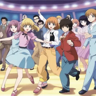 In the anime series, the characters attend a lively dance party where they showcase their impeccable schottische moves.