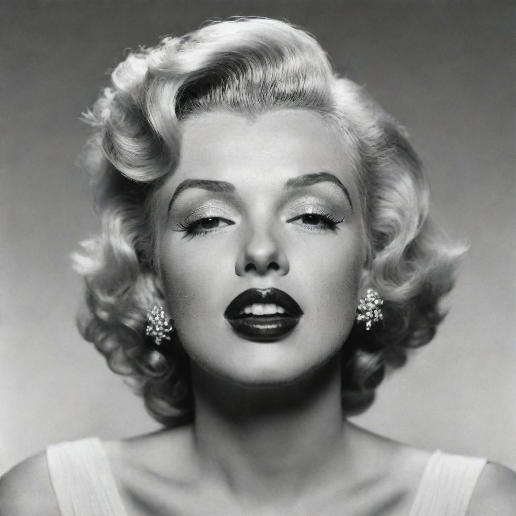 Unique portrayal of Marilyn Monroe, her head tilted high, exhibiting a wide neck with a distinct protuberance inside, creating a fusion of the iconic and unusual.