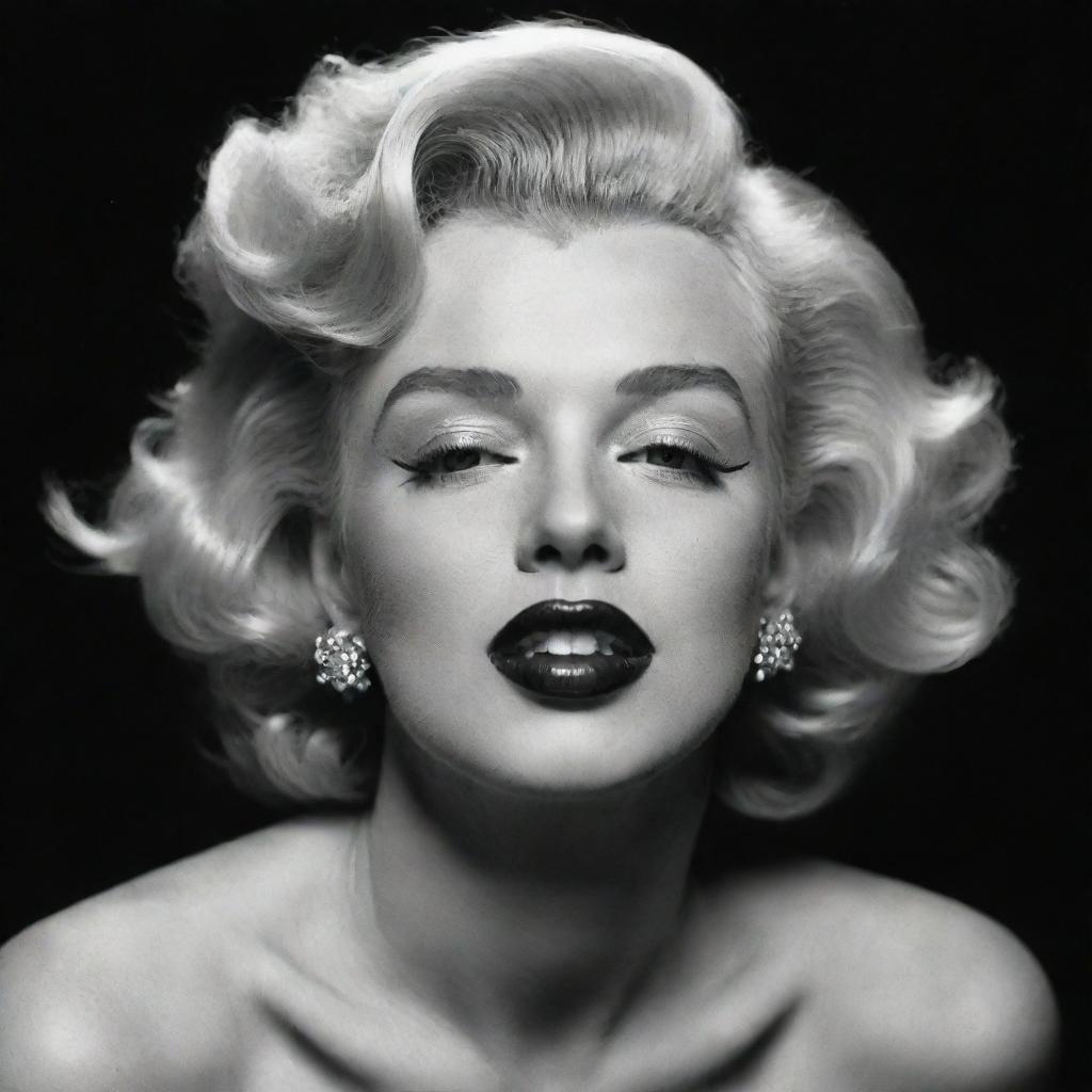 Unique portrayal of Marilyn Monroe, her head tilted high, exhibiting a wide neck with a distinct protuberance inside, creating a fusion of the iconic and unusual.