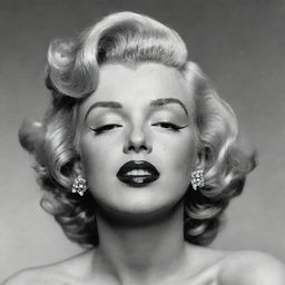 Unique portrayal of Marilyn Monroe, her head tilted high, exhibiting a wide neck with a distinct protuberance inside, creating a fusion of the iconic and unusual.