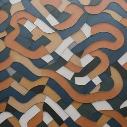 An abstract, low-detail image of a snake composed of 30 metallic tiles. The color palette includes dark yellow, light yellow, orange, black, white, dark gray, blue and dark green