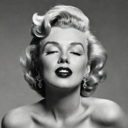 Creative rendering of Marilyn Monroe, her head raised, displaying a thick neck with a notable protuberance within, merging classic beauty with unexpected elements.