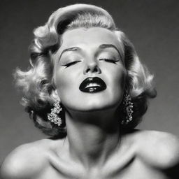 Creative rendering of Marilyn Monroe, her head raised, displaying a thick neck with a notable protuberance within, merging classic beauty with unexpected elements.