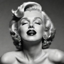 Creative rendering of Marilyn Monroe, her head raised, displaying a thick neck with a notable protuberance within, merging classic beauty with unexpected elements.