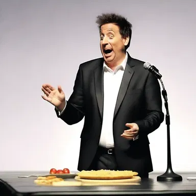The comedian won over the crowd with his witty jokes, poking fun at his own incompetence in cooking.