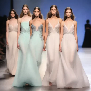 The fashion show showcased graceful models wearing flowing dresses that seemed to decelerate time with their elegance and beauty.