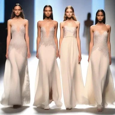 The fashion show showcased graceful models wearing flowing dresses that seemed to decelerate time with their elegance and beauty.