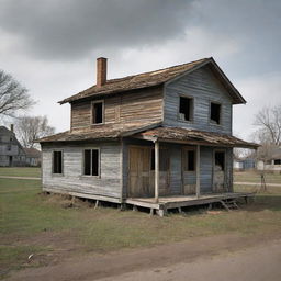 Create a symbolic representation illustrating the stark disparities of socioeconomic classes, featuring contrasting elements such as a dilapidated shack and a grand mansion.