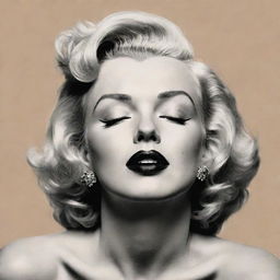 Artistic rendition of Marilyn Monroe, with her head tilted back, eyes closed, revealing a lengthened neck, with an noticeable protuberance inside, offering a unique interpretation of her iconic image.