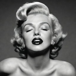 Artistic rendition of Marilyn Monroe, with her head tilted back, eyes closed, revealing a lengthened neck, with an noticeable protuberance inside, offering a unique interpretation of her iconic image.