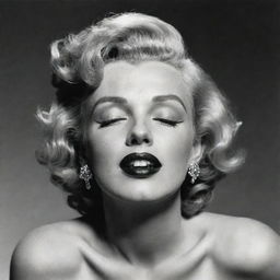 A distinct depiction of Marilyn Monroe, her head tilted back, eyes closed, exhibiting an elongated, substantial neck with a noticeable protuberancy inside, adding a unique dimension to her iconic allure.