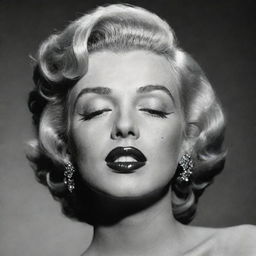 A distinct depiction of Marilyn Monroe, her head tilted back, eyes closed, exhibiting an elongated, substantial neck with a noticeable protuberancy inside, adding a unique dimension to her iconic allure.