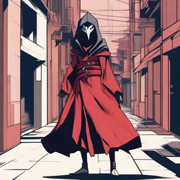 Generate an image of a modern female Kenku, a bird-like humanoid, in a Neo Tokyo style alley