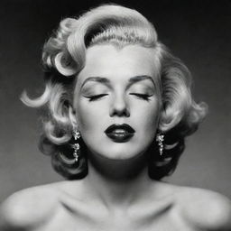 A distinct depiction of Marilyn Monroe, her head tilted back, eyes closed, exhibiting an elongated, substantial neck with a noticeable protuberancy inside, adding a unique dimension to her iconic allure.