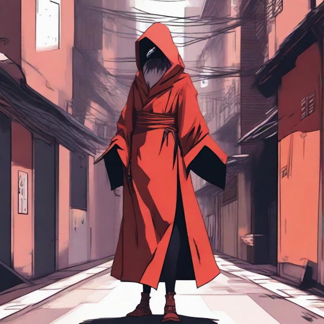 Generate an image of a modern female Kenku, a bird-like humanoid, in a Neo Tokyo style alley