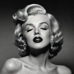 Striking representation of Marilyn Monroe, her head elegantly tilted back, eyes softly closed, showcasing an ample and long neck with a distinct prominence inside, adding an unexpected element to her iconic elegance.