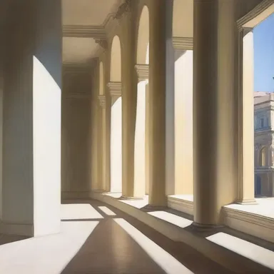 The painting perfectly showcased the tectonics of the building's architecture, capturing the interplay of light and shadow.