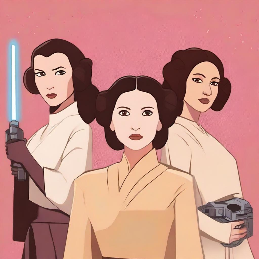 Create an image showcasing the princesses of the Star Wars universe, including characters like Princess Leia and Padmé Amidala