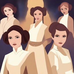 Create an image showcasing the princesses of the Star Wars universe, including characters like Princess Leia and Padmé Amidala