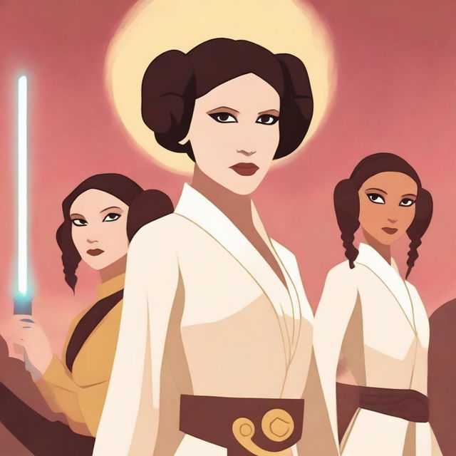 Create an image showcasing the princesses of the Star Wars universe, including characters like Princess Leia and Padmé Amidala