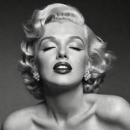 A unconventional rendition of Marilyn Monroe with her head arched back, eyes closed, revealing a broad, elongated neck with a pronounced protuberance inside, bringing an original twist to her timeless beauty.