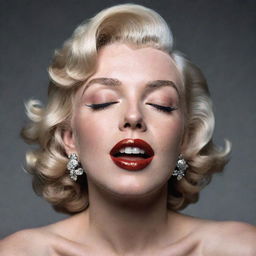 A unconventional rendition of Marilyn Monroe with her head arched back, eyes closed, revealing a broad, elongated neck with a pronounced protuberance inside, bringing an original twist to her timeless beauty.