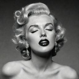 A unconventional rendition of Marilyn Monroe with her head arched back, eyes closed, revealing a broad, elongated neck with a pronounced protuberance inside, bringing an original twist to her timeless beauty.