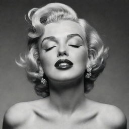 A unconventional rendition of Marilyn Monroe with her head arched back, eyes closed, revealing a broad, elongated neck with a pronounced protuberance inside, bringing an original twist to her timeless beauty.