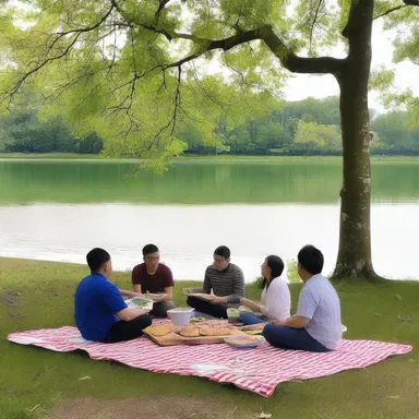 During the church retreat, the group went on a lark and decided to have a spontaneous picnic by the lake.