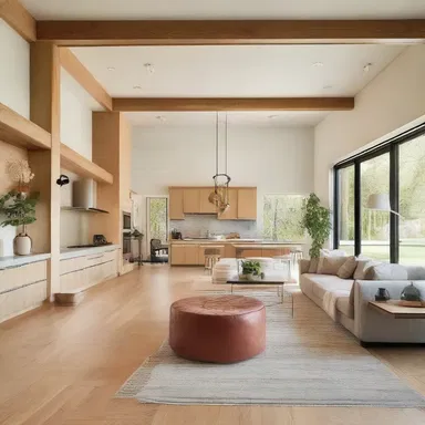 The open-concept layout of the house allowed for a carefree lark between the living room, dining area, and kitchen.