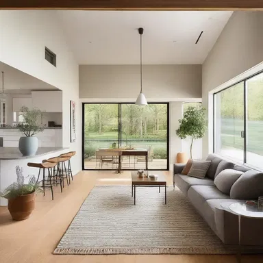 The open-concept layout of the house allowed for a carefree lark between the living room, dining area, and kitchen.