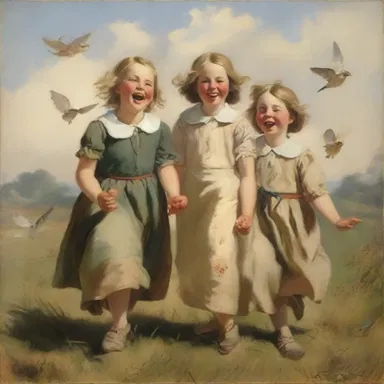 The artist wanted to convey a sense of joy and freedom, so she depicted a group of children laughing and playing on a lark in her painting.