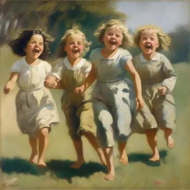 The artist wanted to convey a sense of joy and freedom, so she depicted a group of children laughing and playing on a lark in her painting.