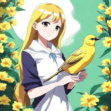 In the popular anime series, the main character befriends a lark with a beautiful yellow breast.