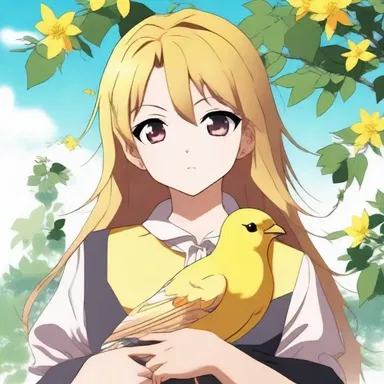 In the popular anime series, the main character befriends a lark with a beautiful yellow breast.