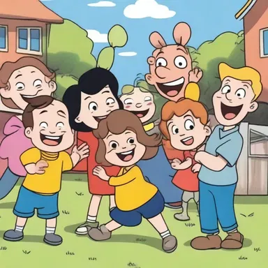 In the cartoon, the characters lark around and play boisterously, bringing joy to the viewers.