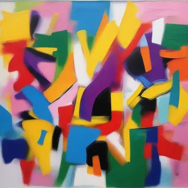 In the abstract painting, the vibrant colors lark and play boisterously, creating a sense of energy and excitement.