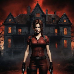 A poster for Resident Evil: Code Veronica, highlighting key elements like game characters, a spooky mansion and creepy atmosphere, in a dark and ominous art style with a splash of vibrant colors for contrast.