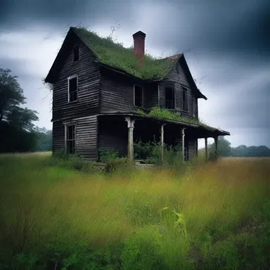 The old abandoned house was surrounded by leggy weeds that reached out like skeletal fingers on the dark and stormy night.