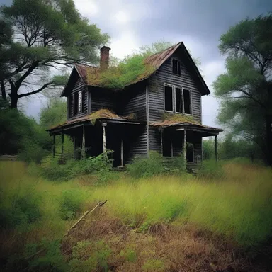 The old abandoned house was surrounded by leggy weeds that reached out like skeletal fingers on the dark and stormy night.