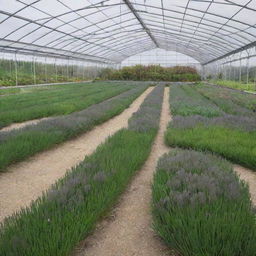 A lush chive garden cultivated under optimal conditions in a bright and spacious greenhouse