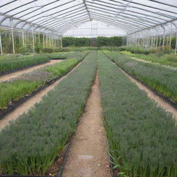 A lush chive garden cultivated under optimal conditions in a bright and spacious greenhouse