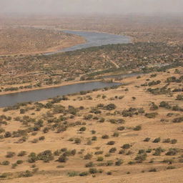 Sweeping panorama of Sudan, with its vast deserts, the famous Nile River flowing gently and colourful markets offering a riot of colours and activity.