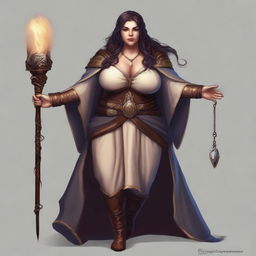 Generate an image of a full figured female Half-elf Coffeelock, a combination of Sorcerer and Warlock