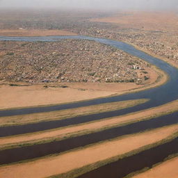 Sweeping panorama of Sudan, with its vast deserts, the famous Nile River flowing gently and colourful markets offering a riot of colours and activity.